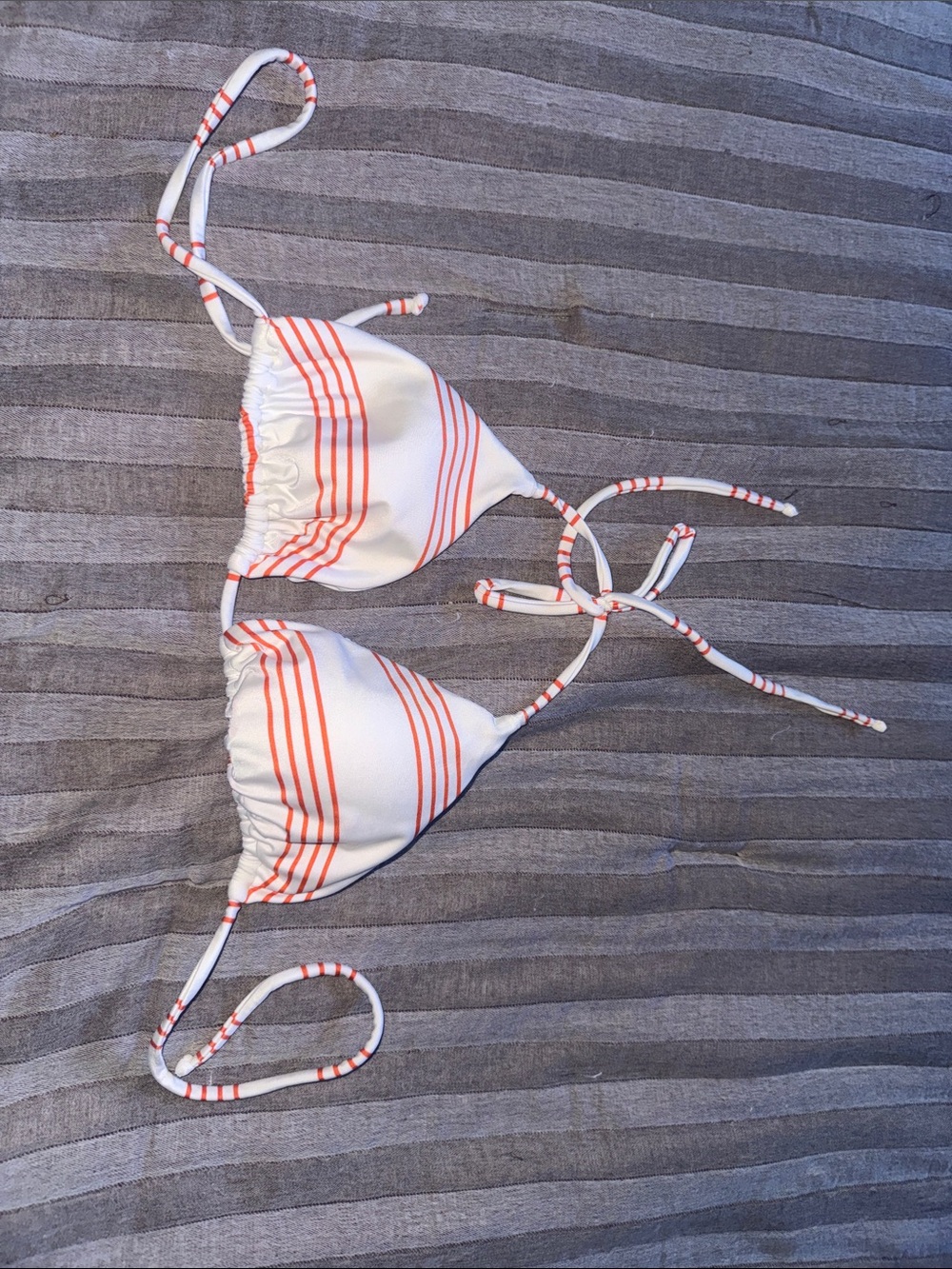 Girls White Bikini Top with Orange Stripe - Adjustable Tie Swim Top